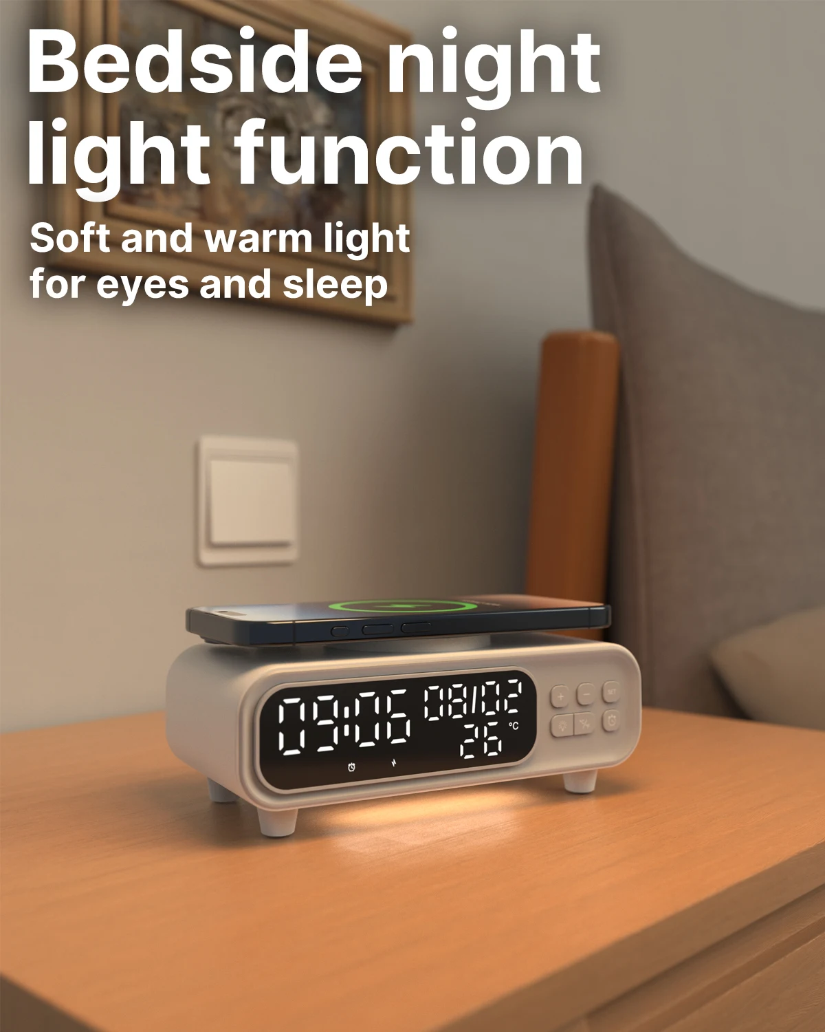 

Многофункциональный будильник с беспроводной зарядкой