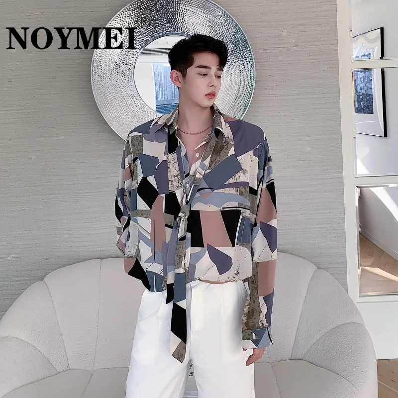 

NOYMEI Autumn Silk Smooth Satin Abstract Pattern Fashionable Loose Fitting Long Sleeved Shirt 2023 New Lapel Top WA1994