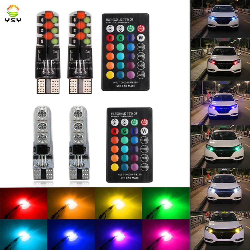 1set T10 W5W LED COB 5050 Car Lights LED Bulbs Multi Color RGB 194 168 501 Strobe Led Lamp Reading Lights With Remote Control