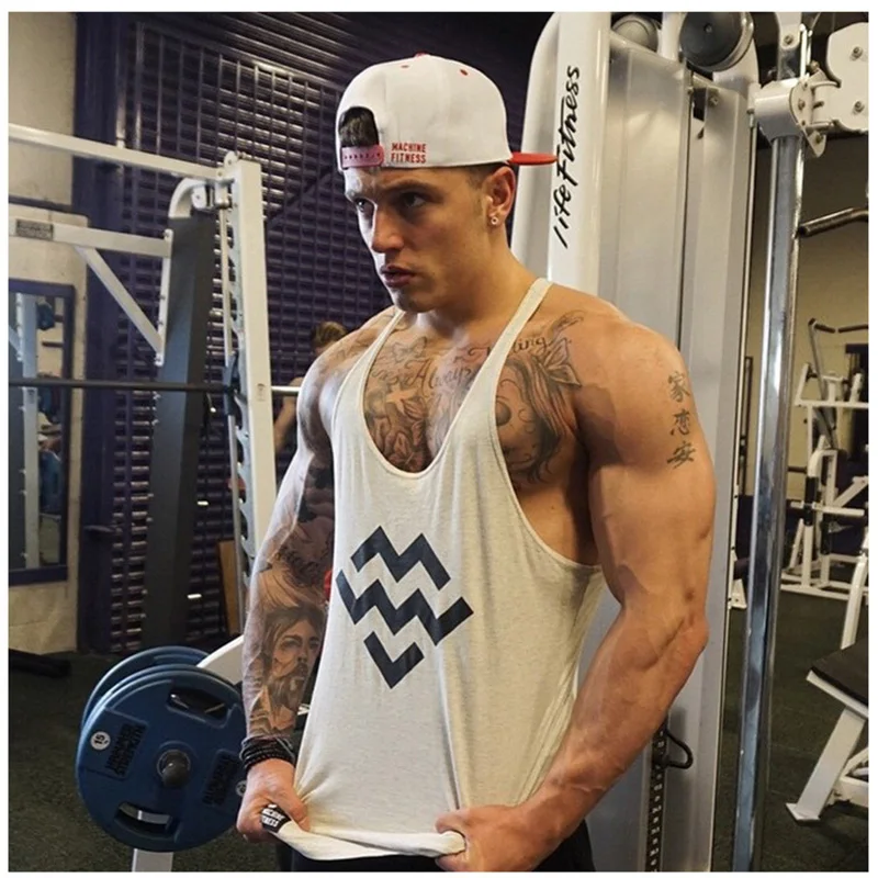 

Men Fitness Stringer Singlets Gym Workout Printed Tank Top Muscle Guys Wear Bodybuilding Vest Cotton Undershirt Clothing Summer