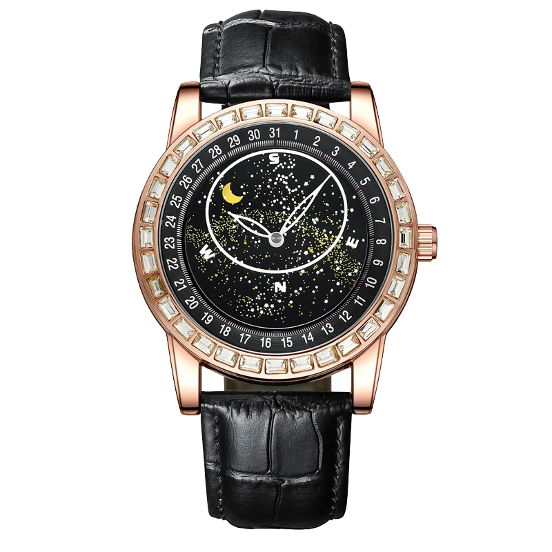 Enlarge Luminous star watch men's waterproof leather strap automatic mechanical watch hollow