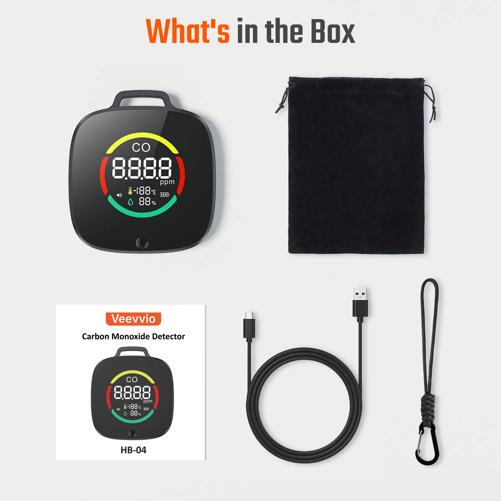 

Портативные детекторы угарного газа, детектор CO 3-в-1, дорожный размер с температурой/влажностью, пользовательские пороги сигнализации