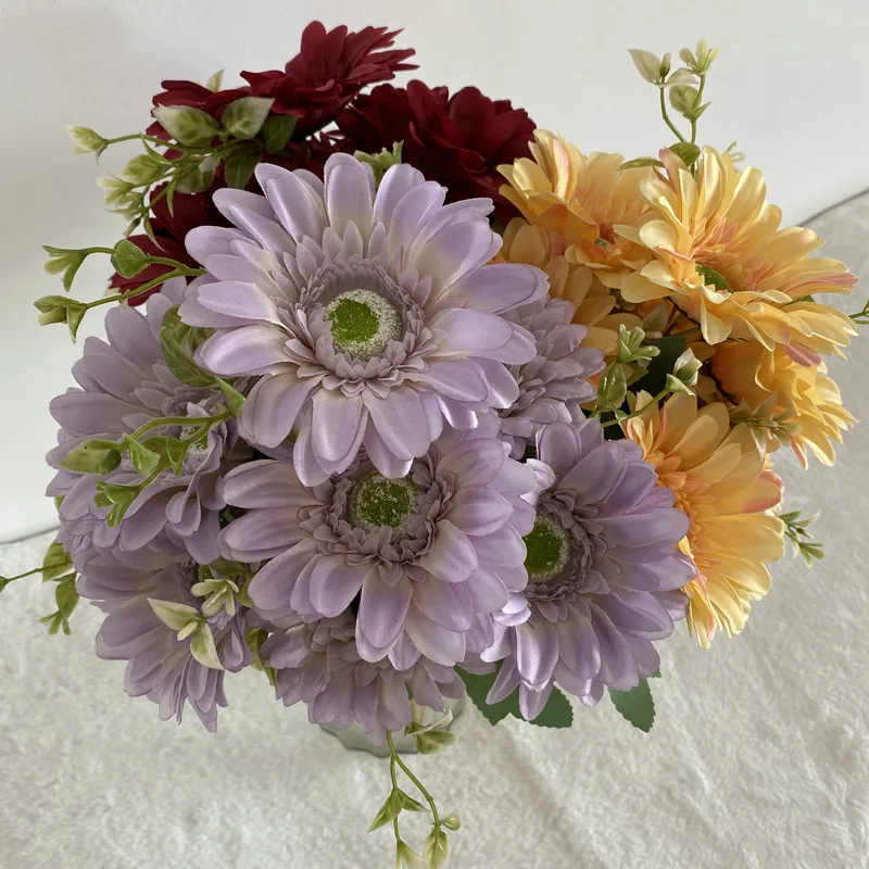 

Artificial European Pastoral Chrysanthemum Silk Fake Flower Wedding Photography Bouquet Home Living Room Green Plant Decoration