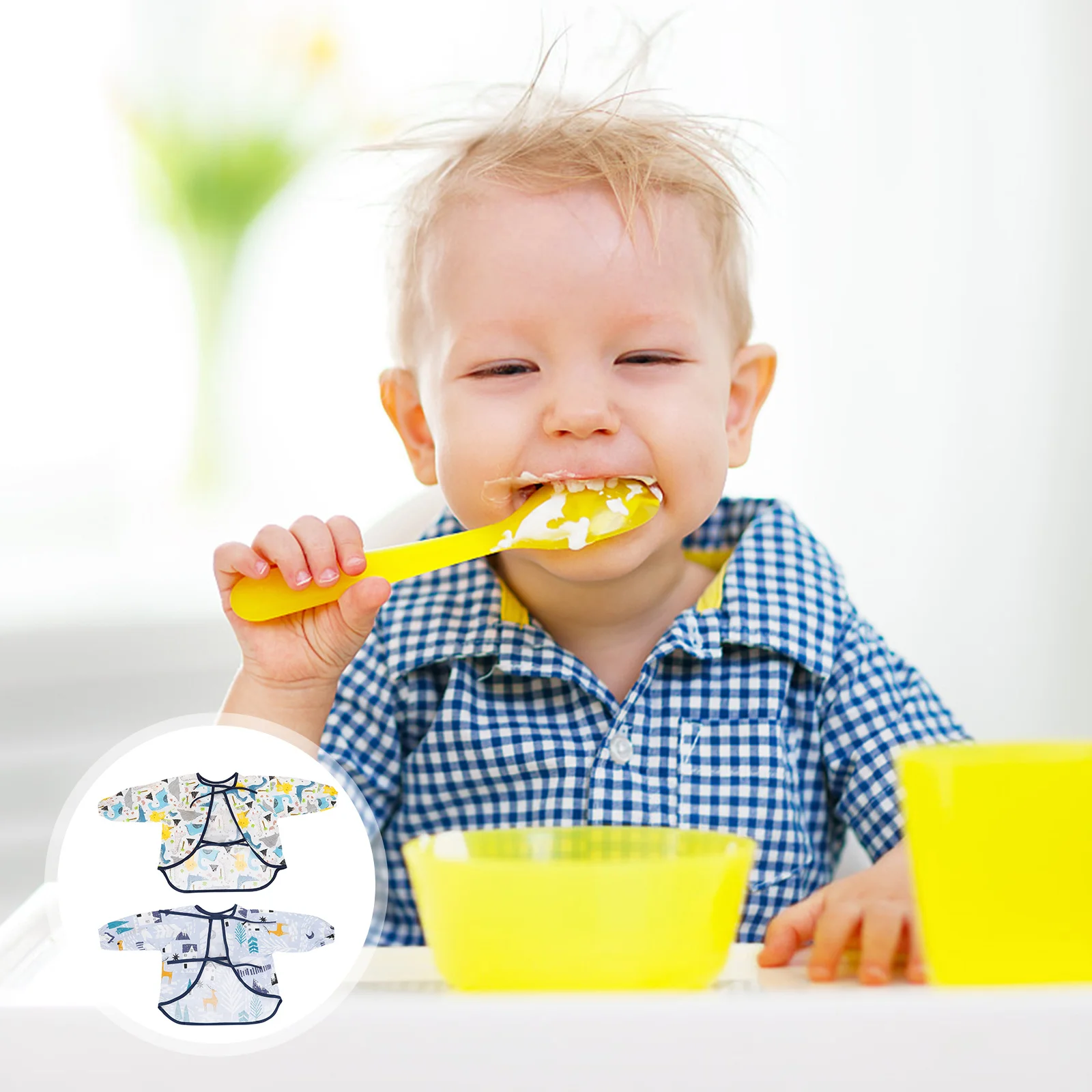 

2Pcs Long Sleeve Baby Full Cover Bibs Waterproof Smock Kids Crumb Catcher Apron