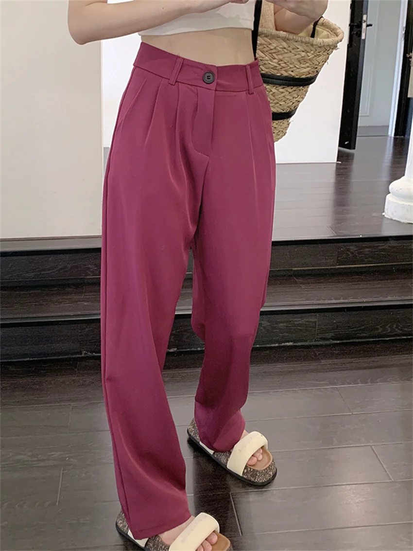 

HziriP Summer Casual Trousers Hot Sale Women 2022 Solid Normcore Chic New All Match High Waist Streetwear OL Wide Leg Pants