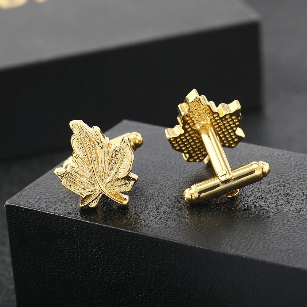 

Simple Trendy Alloy Leaf Men's Cufflinks Maple Leaf Metal Sleeve Studs Button Retro Solid Shirt Button Dress Accessories Gifts