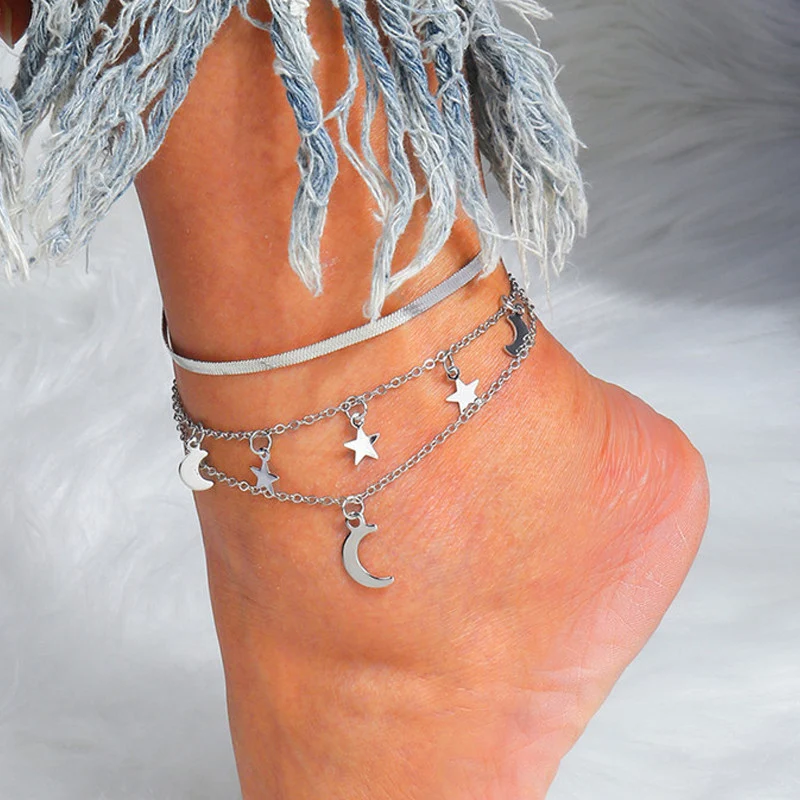 

Boho Anklet Foot Chain Bracelet Tassel Star Moon Pendant Charm Anklet Sandals Barefoot Summer Beach Foot Bridal Party Jewelry