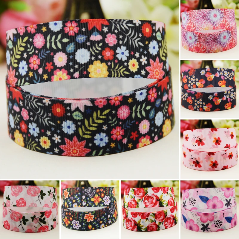 

22mm 25mm 38mm 75mm flower cartoon printed Grosgrain Ribbon party decoration 10 Yards satin ribbons