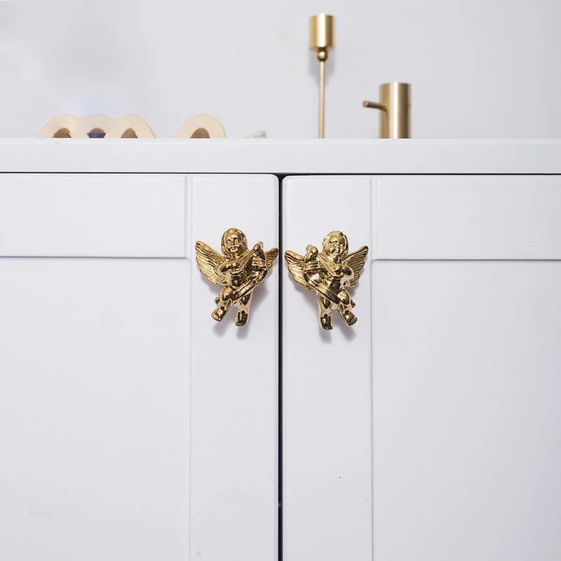 Пара Латунь Ангел декоративные ручки для мебели Nordic Ins золотого цвета ящика шкафа