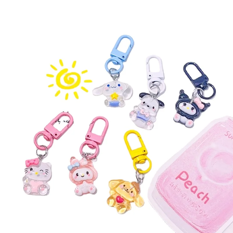 

Sanrio Anime Hello Kitty Transparent Fine Flashing Keychain Cartoon Jade Dog Kuromi Melody Bag Pendant Cute Accessories Kid Gift