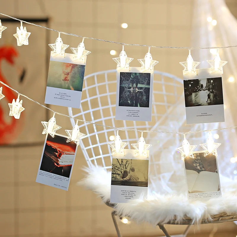 

Star Photo Clip Light String Romantic Bedroom Soft Girl Girl Heart Room Layout Photo Decoration Lights Room Lights Decor