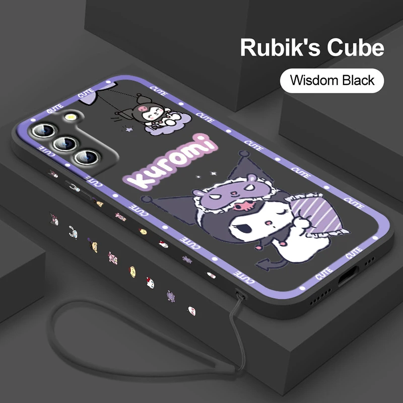 

Kuromi Girl For Samsung Galaxy S23 Ultra S22 S21 S20 S10 Note20 Plus Pro FE Lite Liquid Left Rope Phone Case