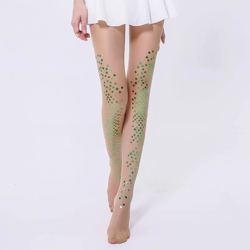 

Summer Mermaid Scale Design Women's Sexy Pantyhose Thin Light Pearly Luster Hot Silver Print Lolita Fashion Sheer Nylon Tights
