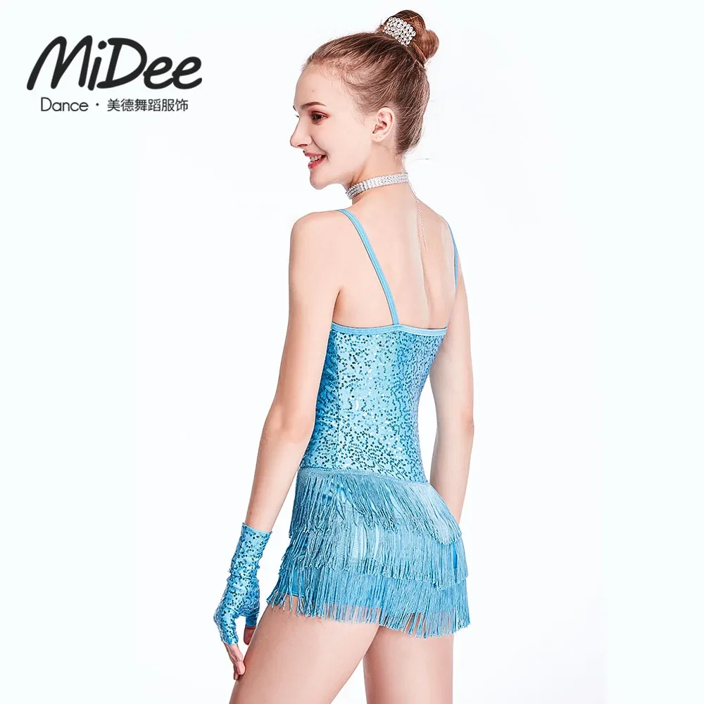 Фото MiDee платье для латинских танцев женское конкурсное блестящее сексуальное трико с кисточками танцевальная одежда сальса ча-ча румба костюм для девочек и детей №4
