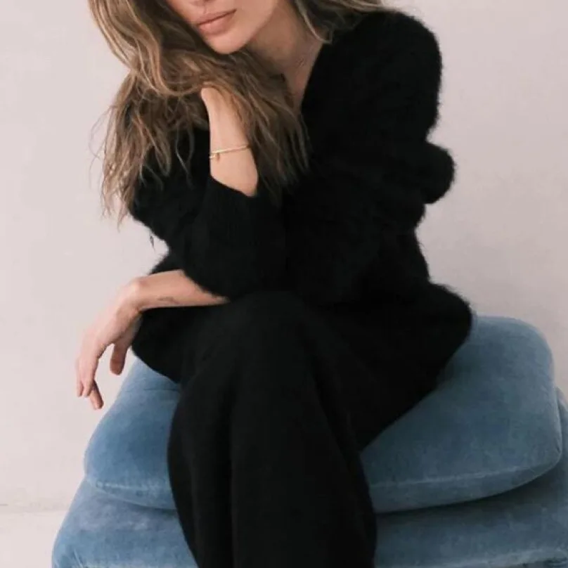 Элегантные вязаные кардиганы из мохера свободный однобортный свитер с круглым