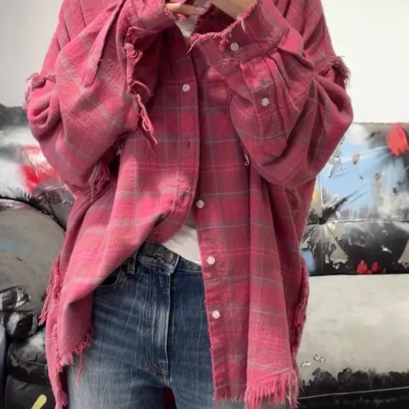 Осенняя классическая потертая рубашка в стиле ретро 2024 свободная одном для