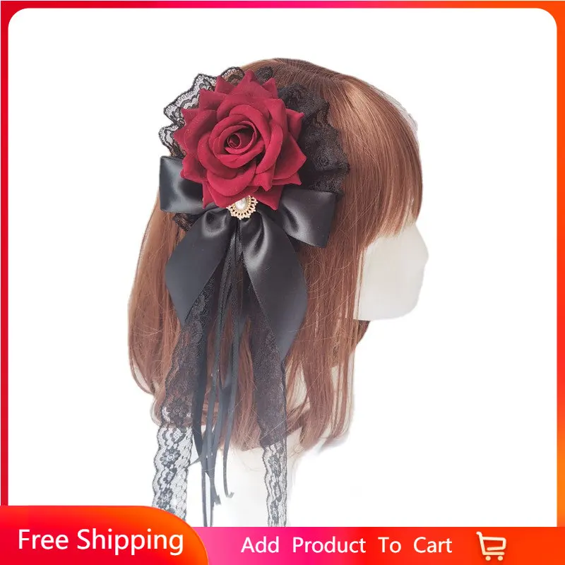 

Veil Palace Style Lolita Hair Accessories Rose Hairpin cla Gothic Lolita Hand-Made Dark Headdress