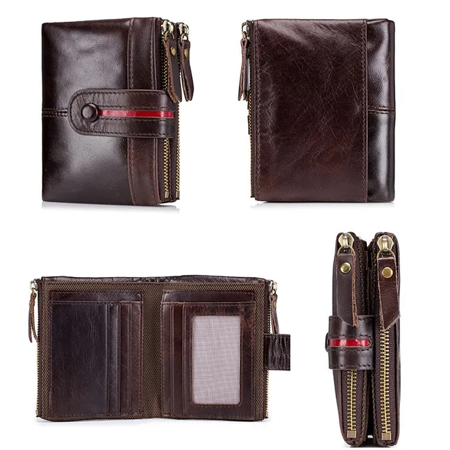 Vintage Genuine Leather Zipper Wallet for Men Women Short Vertical Business Card Cover Holder Money Bag Purse Man Wallet 3