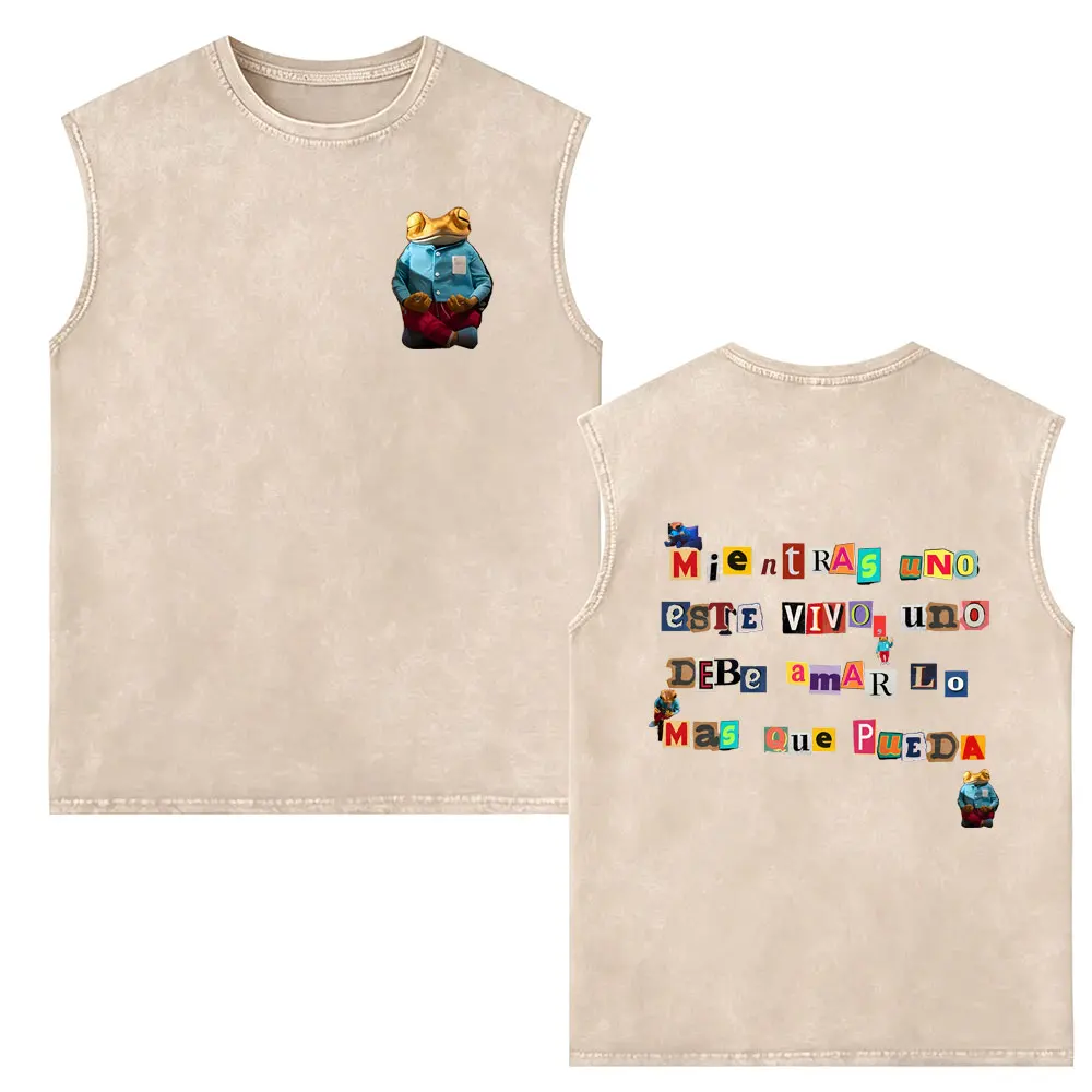 Фото Майка-безрукавка Rapper Bad Bunny Washed Sleeveless Vest Tshirt Debi Tirar Mas Fotos DTMF, модная уличная одежда в стиле хип-хоп для мужчин и женщин №1
