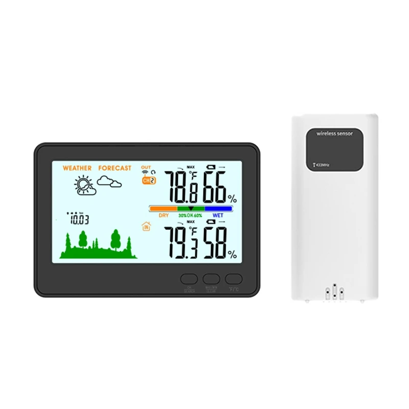 

Wireless Color Weather Station Barometer Large LCD Display In/Outdoor Thermometer Hygrometer Weather Trend Forecast IP4 Sensor