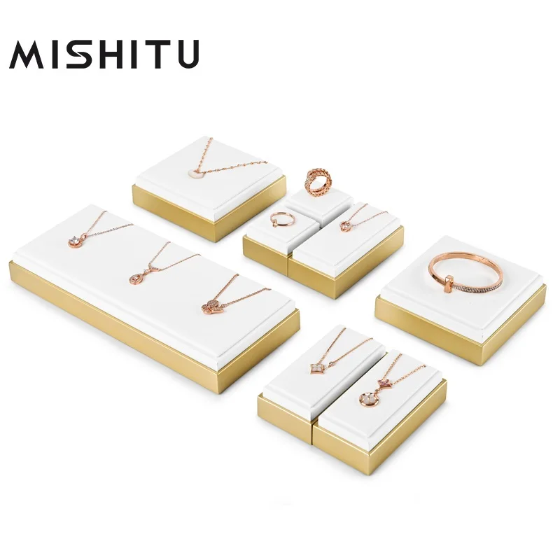 

MISHITU PU Leather+Solid Wood Jewelry Display Stand Ring Pendant Necklace Jewelry Storage Rack Customizable