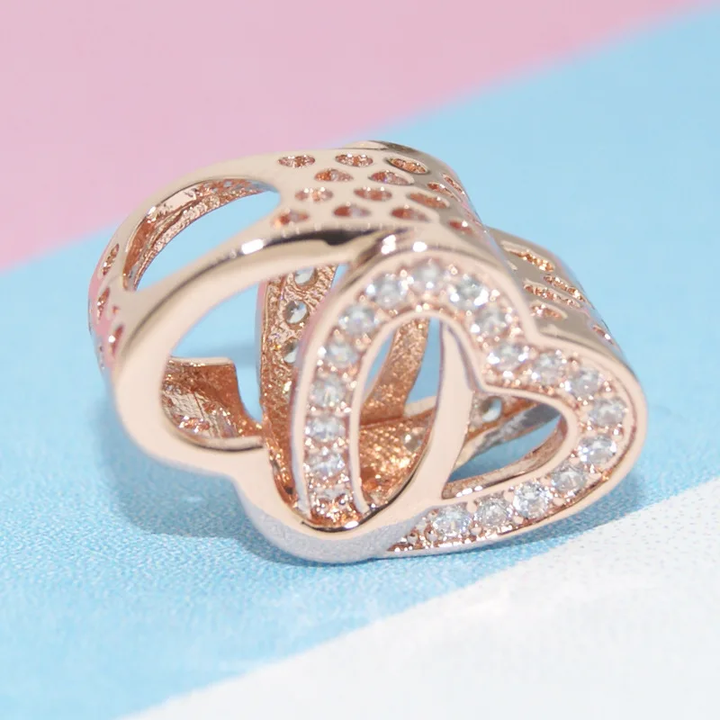 Бусина из серебра 925 пробы с подвеской в виде цветка и сердца