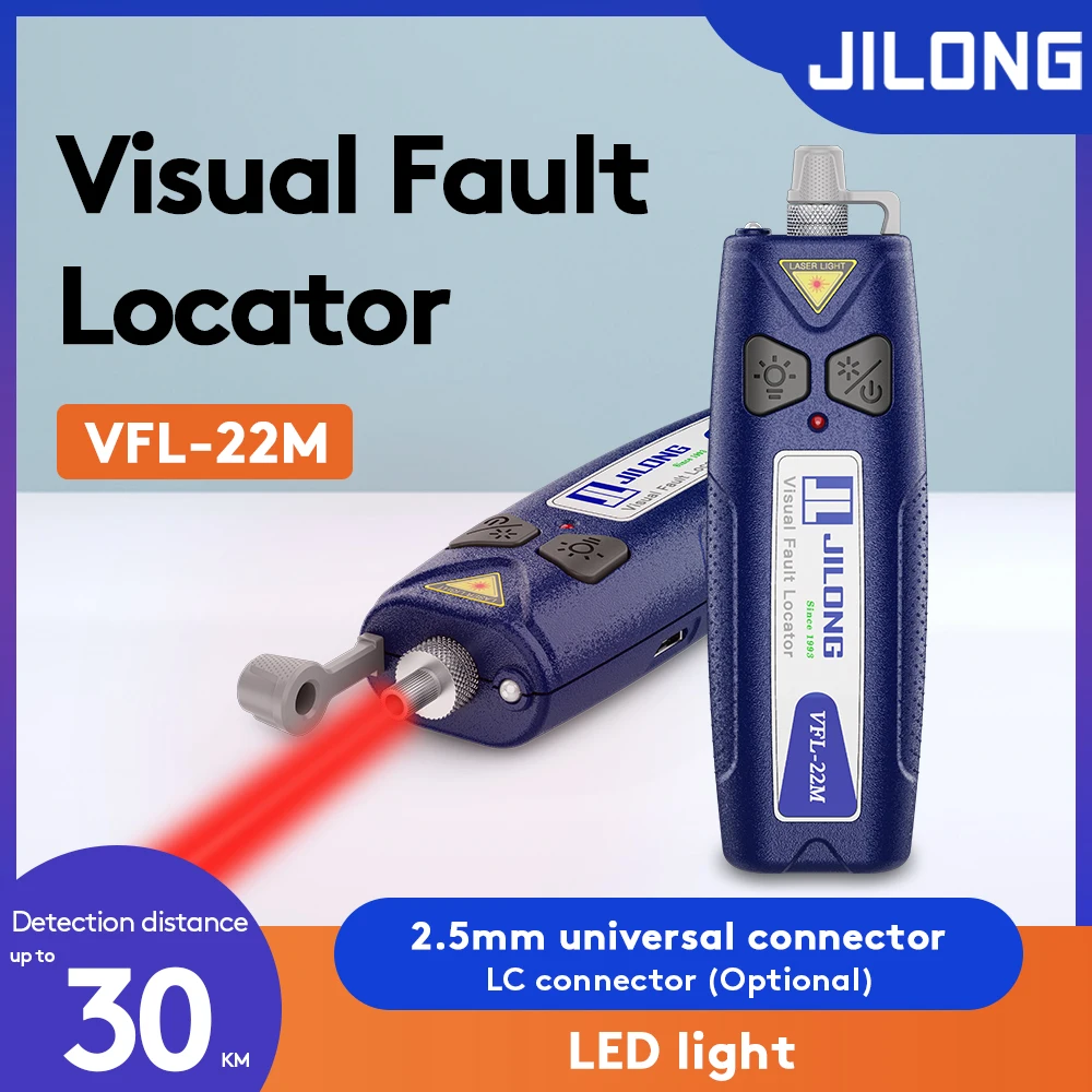 Visual Fault Locator JILONG VFL-22M Fiber Optic Cable Tester Up to 30Km VFL Stable Strong Laser  Standard SC FC ST  Optional LC