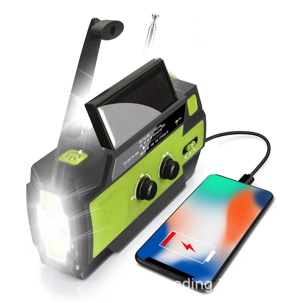 4000mah solar radio outdoor emergency radio bright camping light mobile phone charging battery solar powerbnak portable radio free global shipping