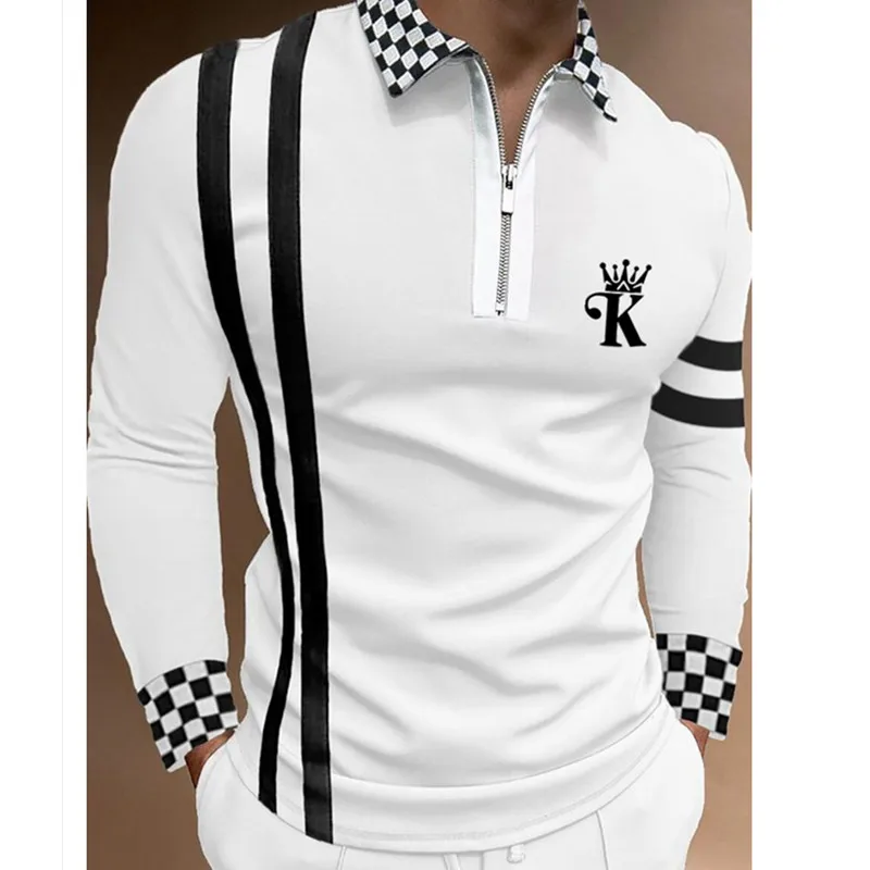 

Мужская рубашка-поло с длинным рукавом и отложным воротником, в стиле пэчворк