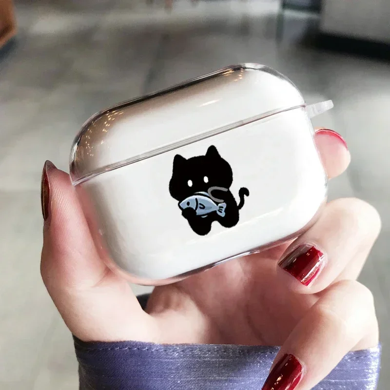 Фото Забавный чехол для наушников с изображением кота и рыбы для Apple AirPods 4th 3 Pro 2, защитный чехол для AirPod 3 2, матовая коробка Fundas Air Pod №3