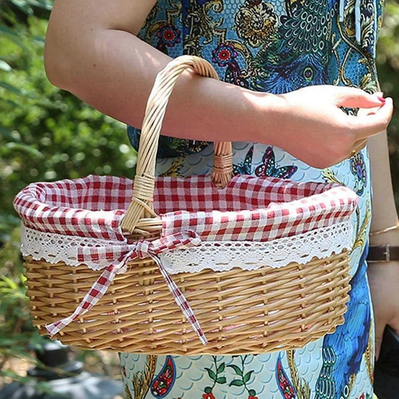 3X Wicker Basket Gift Baskets Empty Oval Willow Woven Picnic Basket With Handle Wedding Basket Small images - 6