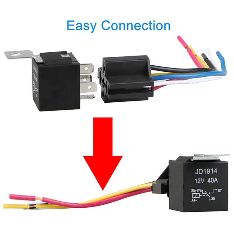 

1pc Waterproof Automotive Relay 12v 5pin 40a Car Relay With Black Red Copper Terminal Auto Relay With Relay Socket