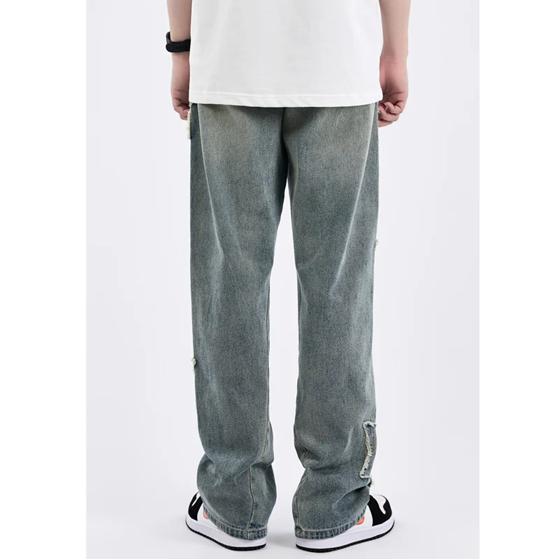 Men's Wear New Pattern Recreational Hip Hop Five Pointed Star Patch Embroidery Comfortable Loose Temperament Jeans Autumn Female