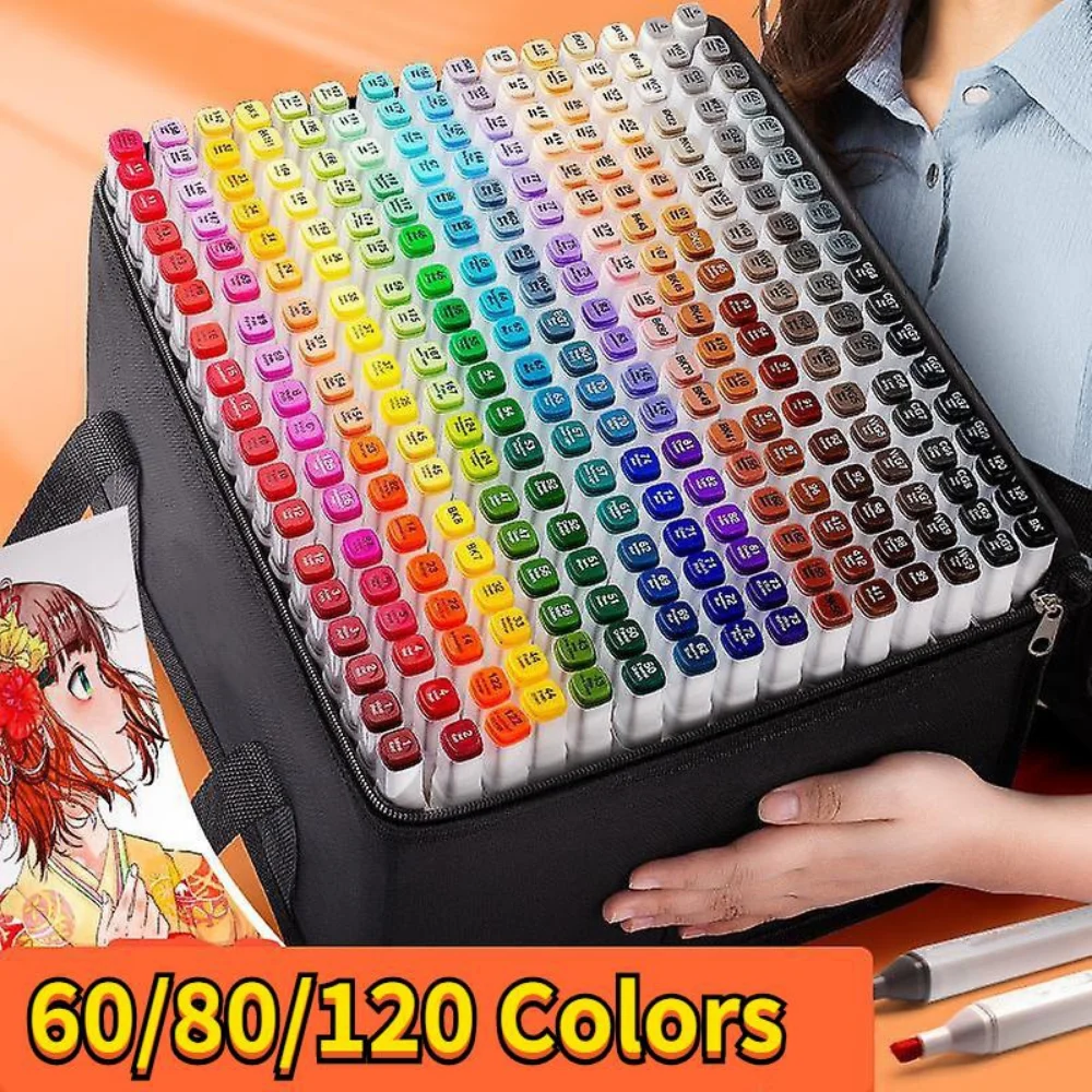 Set 60/80/120 Colors Markers Sketch Set For Manga Design Double Head Brush Pen