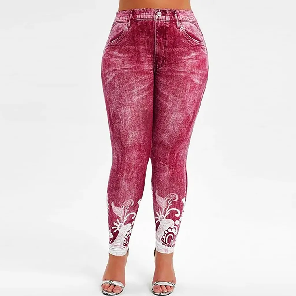 Sexy Elastic Imitation Faux Jeans Leggings High Waist Pants Fitness Slim Leggins Mujer Push Up For Women Hot Plus Size |