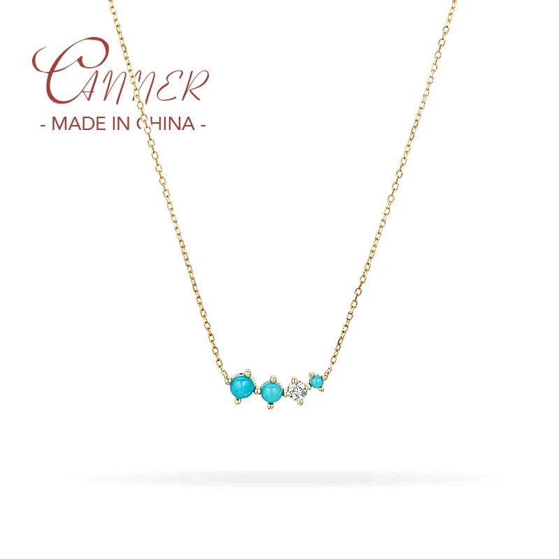 

CANNER Fashionable S925 Sterling Silver Irregular Turquoise Pendant Necklace For Women Clavicle Chain Necklace Jewerly Gift