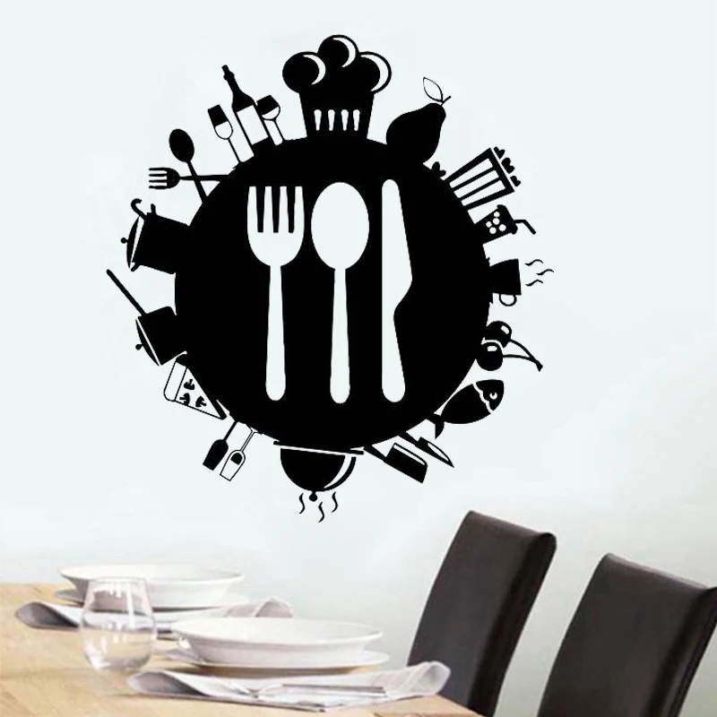 

Restaurant Wall Sticker World Cusine Vinyl Decal Dining Room Home Decor Kitchen Wall Decoration Tableware Food Art Mural