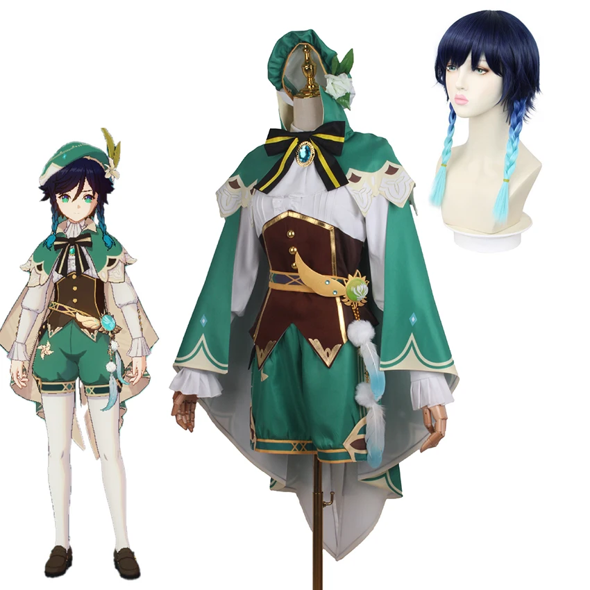 

Venti Cosplay Genshin Impact Game Anime Costumes Halloween Women Accessories Kimono Venti Wig Cloak Suits Carnival Dress