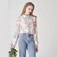 new 2022 spring 16mm 100 silk blouse women natural fiber high quality print full sleeve white shirt lady summer