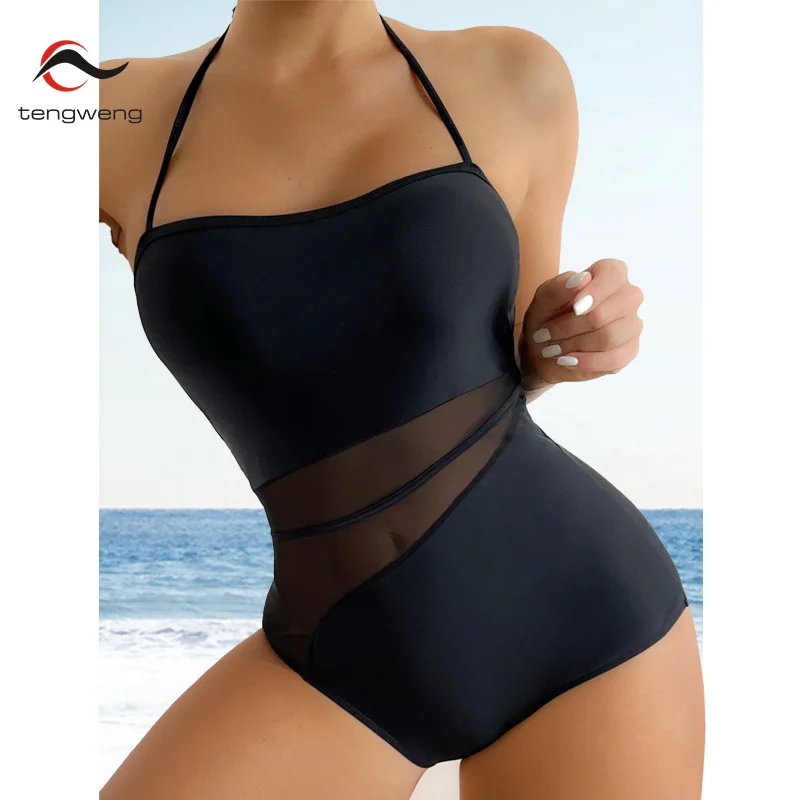 

Black Backless Women Swimsuit One Piece Halter Swimwear 2022 New Bodysuit Women High Cut Beachwear Summer Bathing Suits New