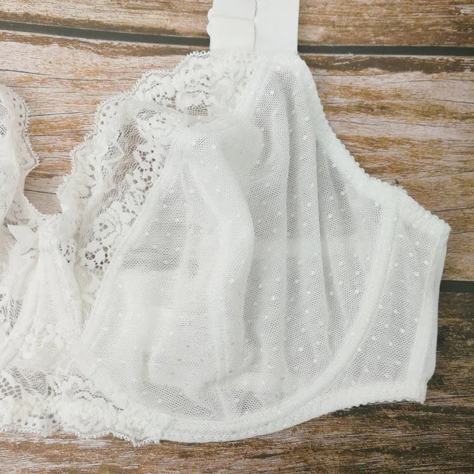 Womens Lace Sheer Minimizer Bra Full Coverage Non Padded Underwire Floral Embroidery Lingerie for Female 36 38 40 FF GG HH JJ K