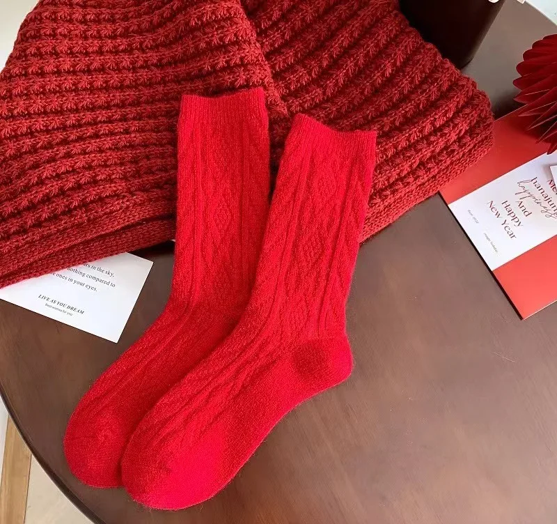 Новогодние носки для женщин модные красные женские дышащие повседневные