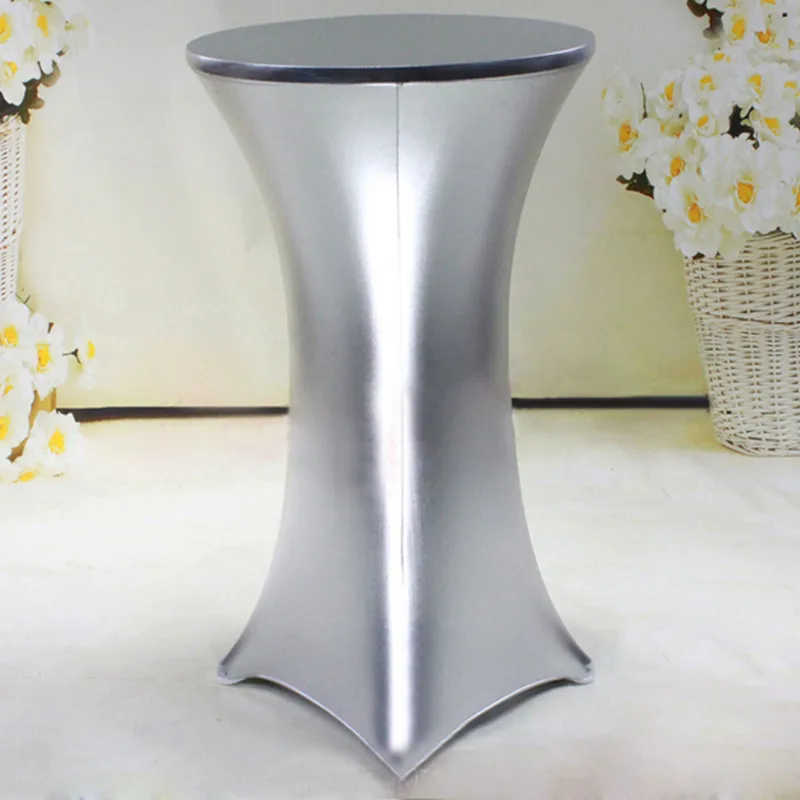 1PC Металлический золотой серебристый Спандекс скатерть для стола с эластичной растяжкой для коктейльного столика для декорирования отеля, вечеринки, свадьбы.