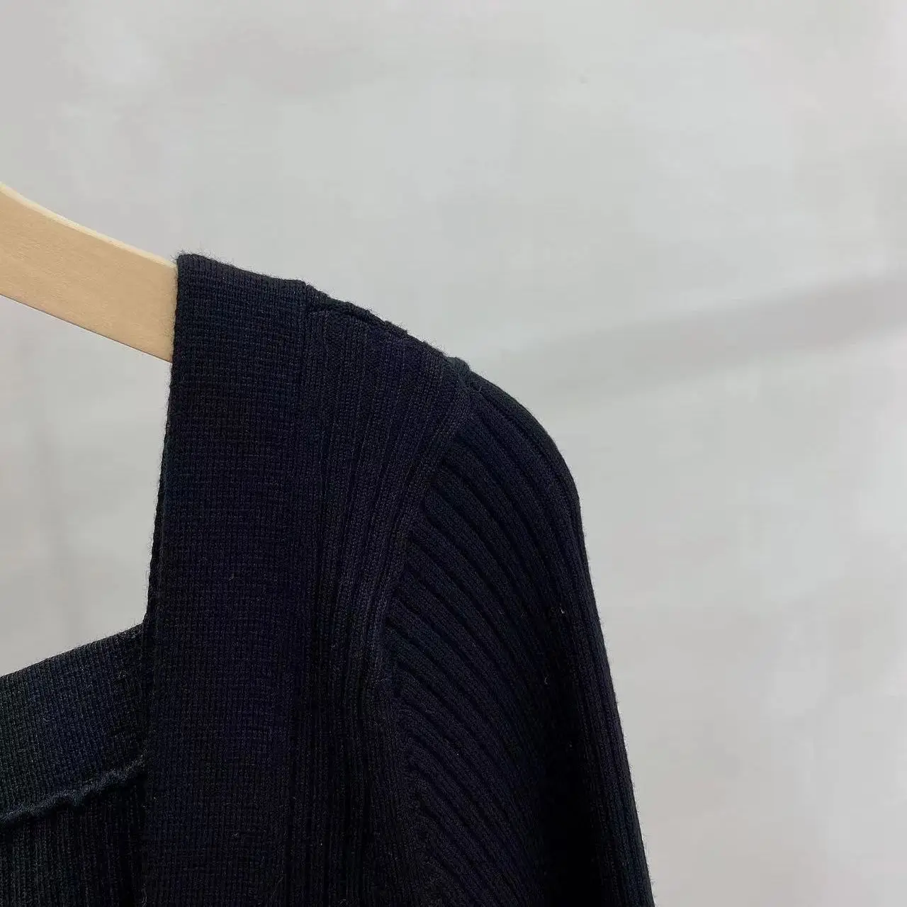 

Women's Square Collar Black Sweater Long Sleeve Slim fashion Female Jumper 2022 New