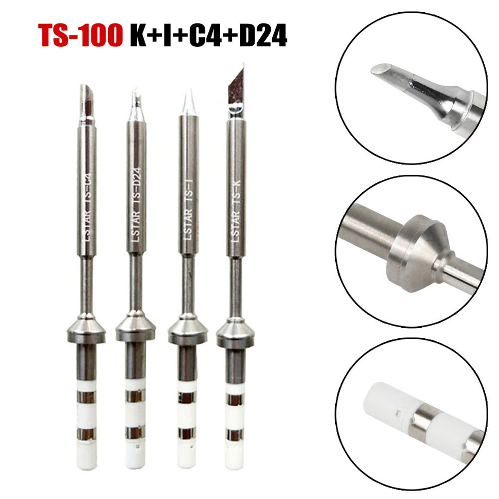 

4pcs TS100 Soldering Iron Tips 94mm Replacement Accessories Electric Solding TS-D24 TS-C4 TS-I TS-K Ceramic Heating Core Tool