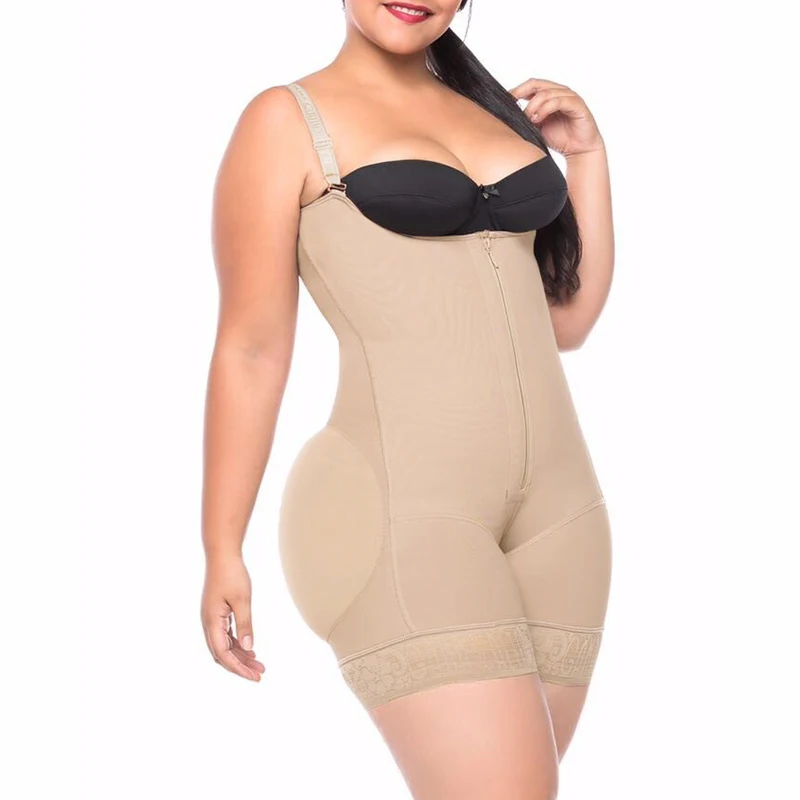 Women's Butt Lifting Open Bust Bodysuit Body Shaper With Zipper Shapewear Slimming Compression Faja With Straps