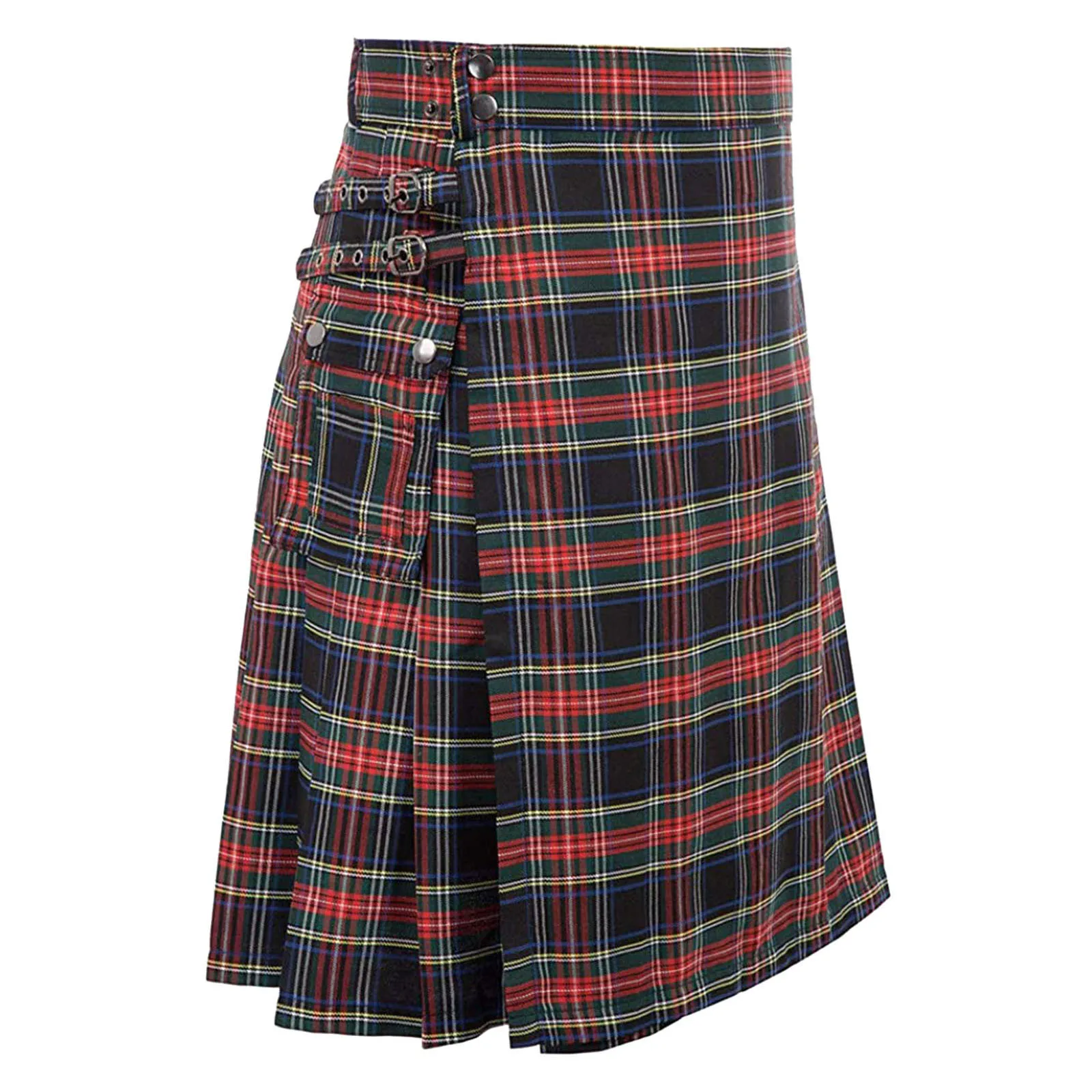 

Мужская модная клетчатая плиссированная юбка контрастного цвета с карманами в шотландском стиле, традиционная шотландская плиссированная юбка Kilt