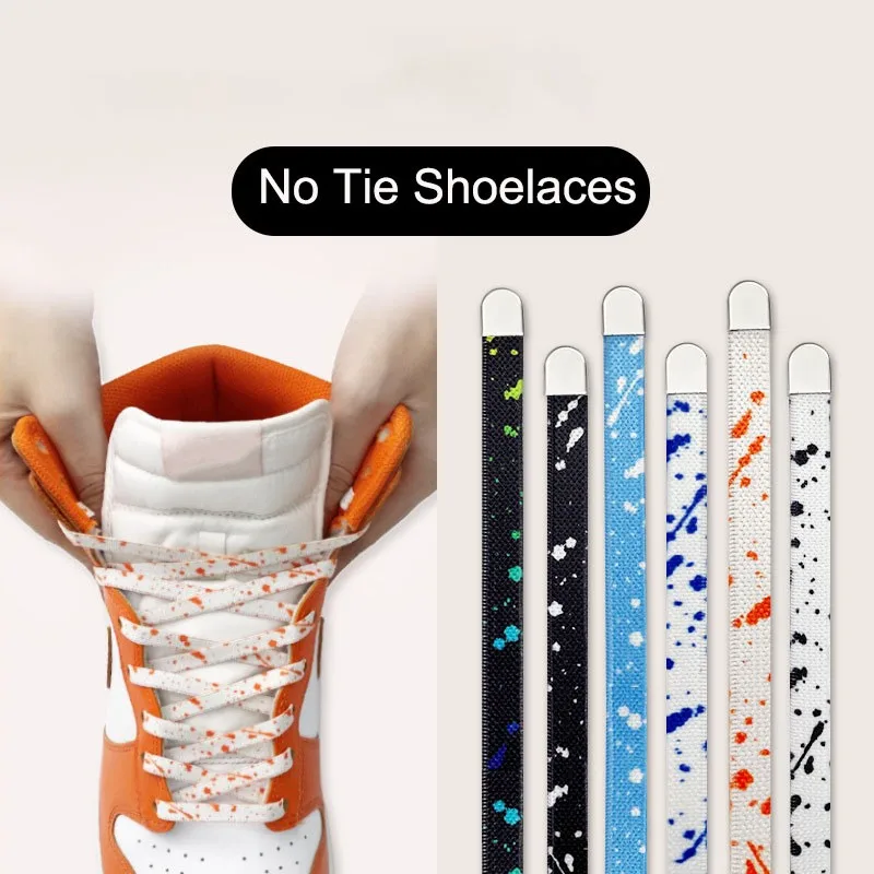 

2023 Fashion Splash Ink Printing Elastic Rubber Shoelaces for Sneakers No Tie Shoelace Kids Adult Lazy Quick Lace Sports Strings