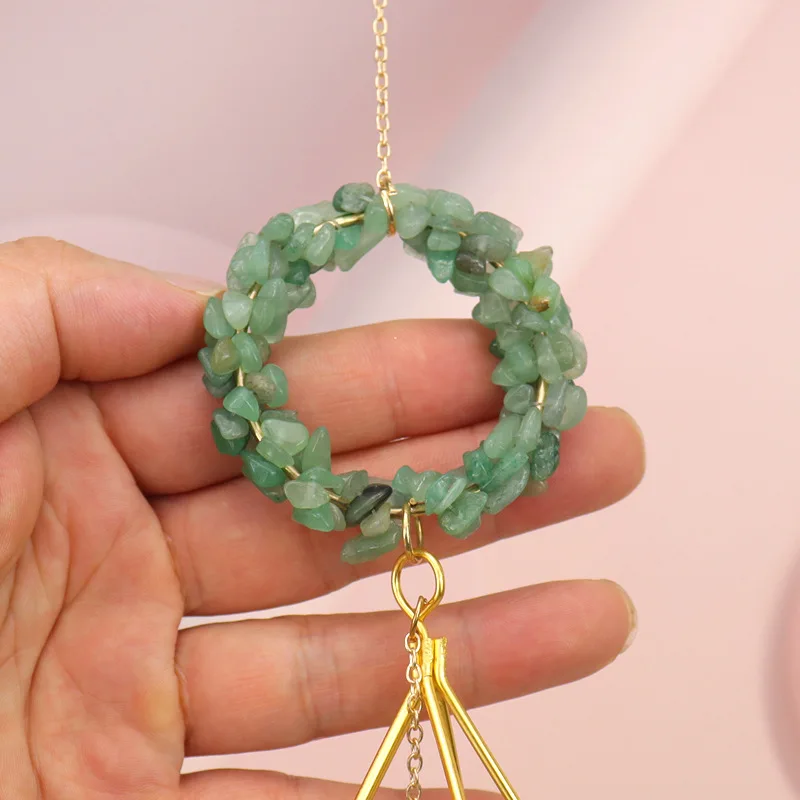 Copper Wire Wrap Rock Crystal Gravel Sun Catcher Lamp Stand Window Garden Hanging Decoration Handmade Natural Mineral Ornament