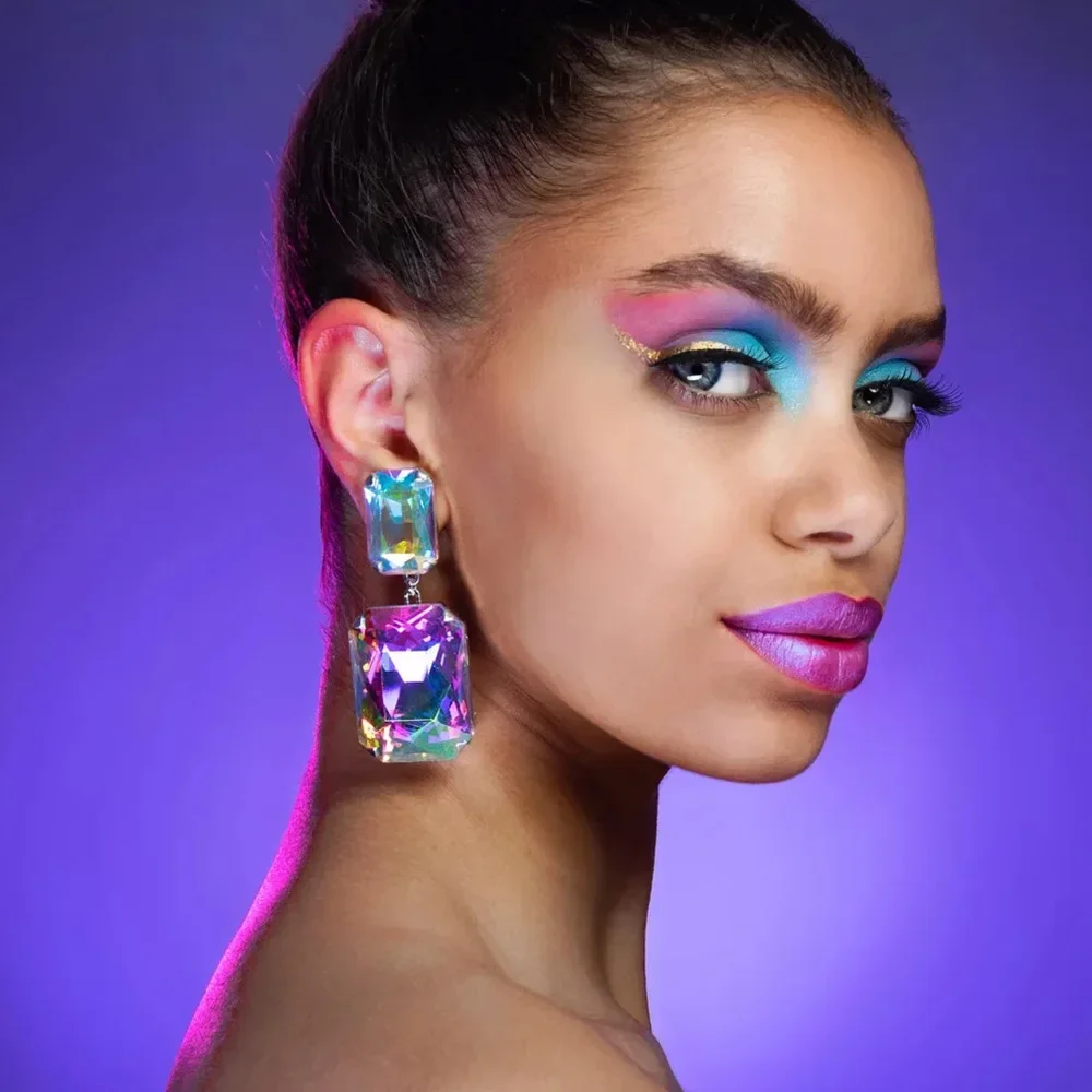 Блестящие прямоугольные серьги-капли со стразами AB для женщин преувеличенные